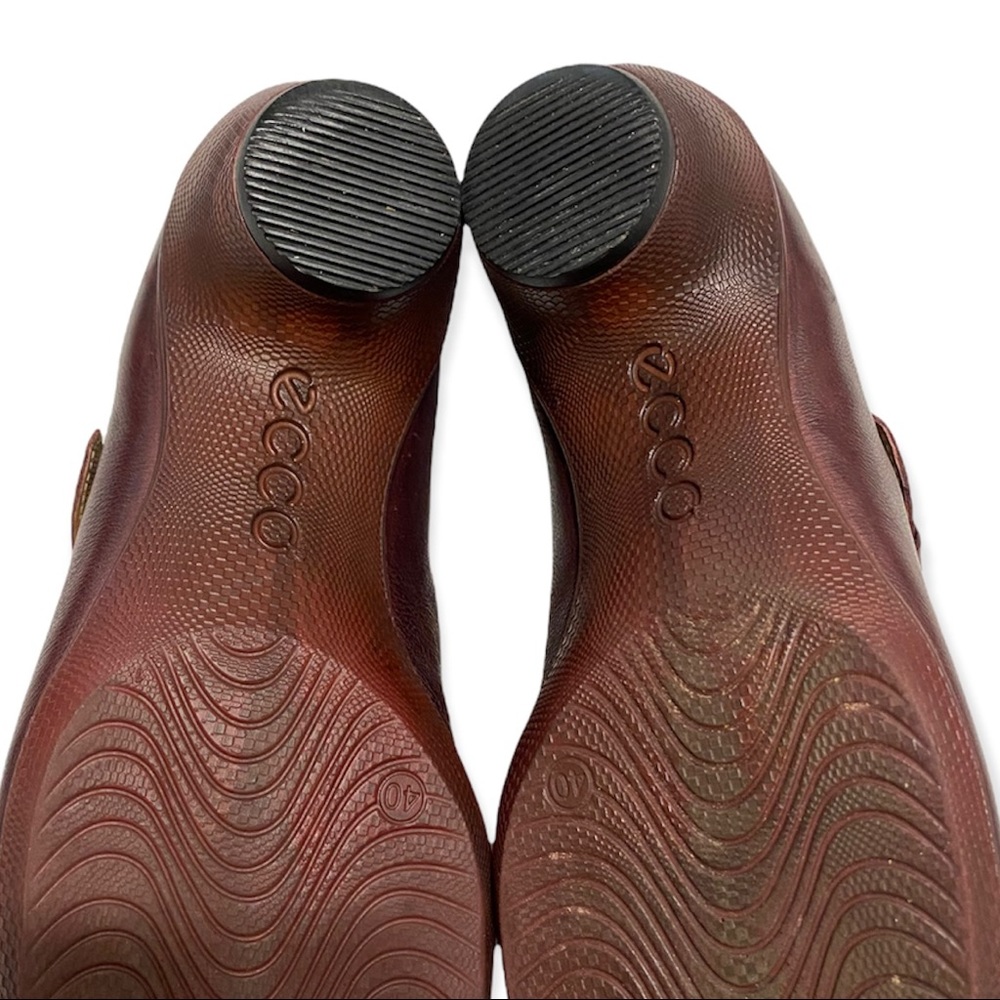 ECCO Maryjanes Sz 40 / 10 Red Burgundy Leather Clogs Strap & Buckle - Picture 11 of 11